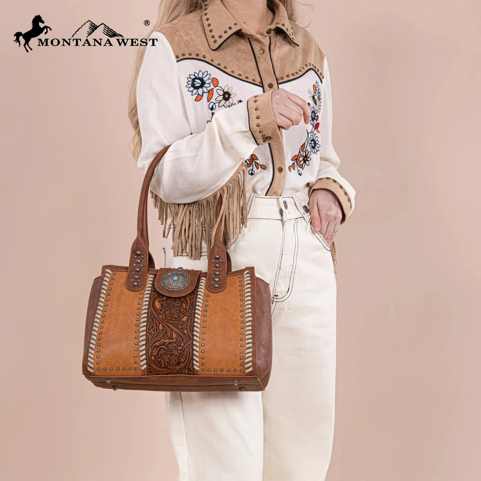 MW Tooled Concho Carry Tote ~ Brown