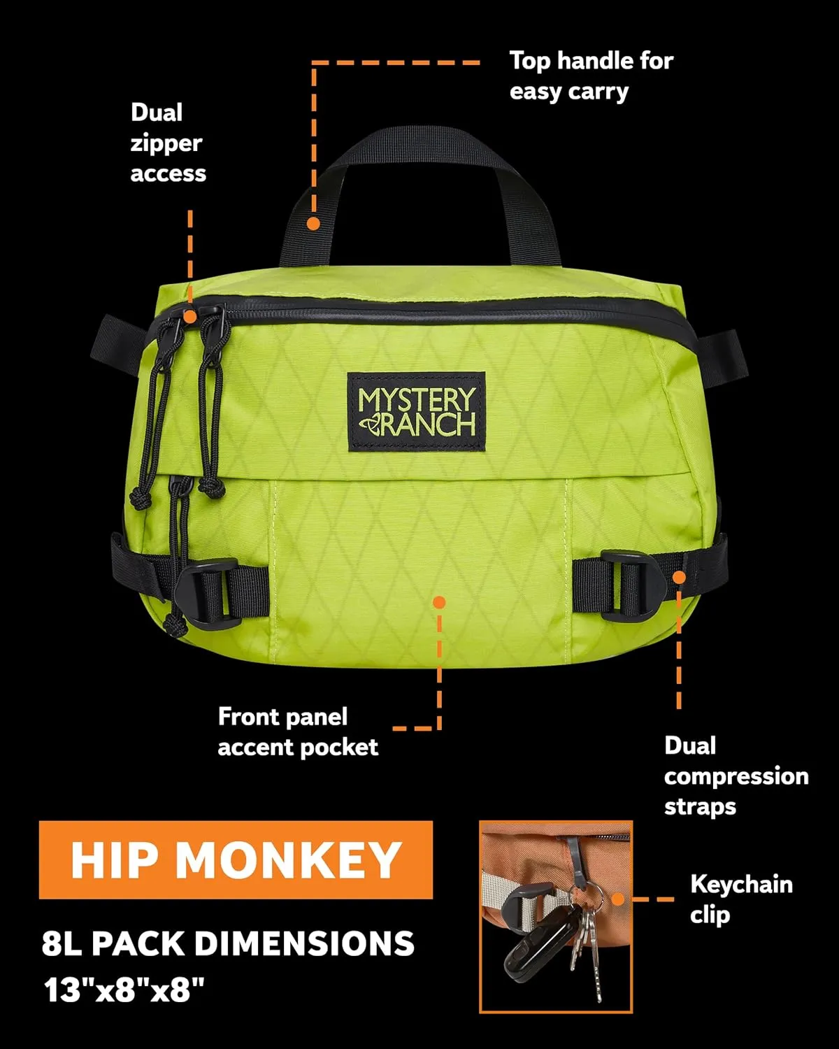 Mystery Ranch Hip Monkey Fanny Pack - Adjustable Hip or Shoulder Bag Perfect for Travel, Hiking & Everyday Carry - 8L, Outerspace