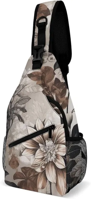 Natural Leaf Pattern Sling Backpack Crossbody Sling Bag Chest Bag Daypack Fanny Pack Cross Body Bag for Outdoors