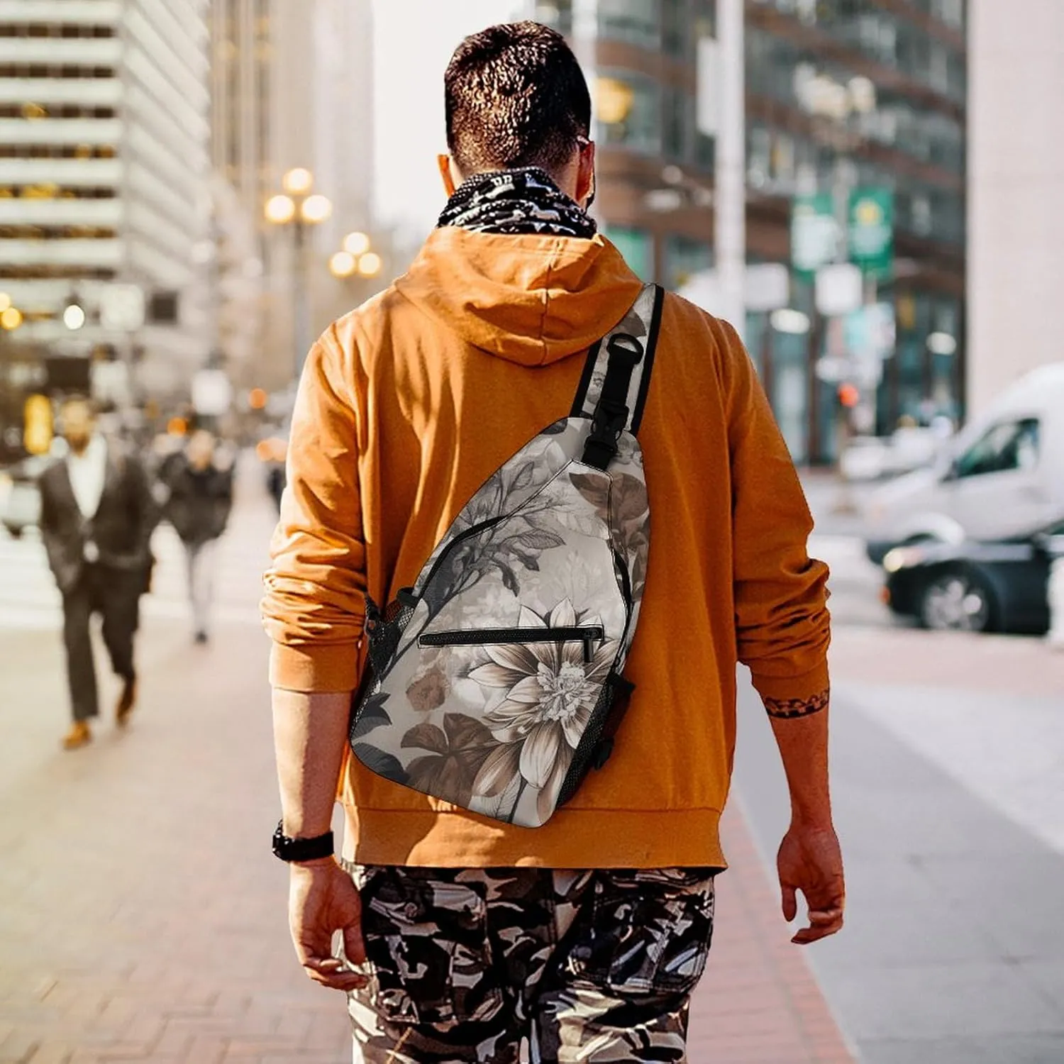 Natural Leaf Pattern Sling Backpack Crossbody Sling Bag Chest Bag Daypack Fanny Pack Cross Body Bag for Outdoors