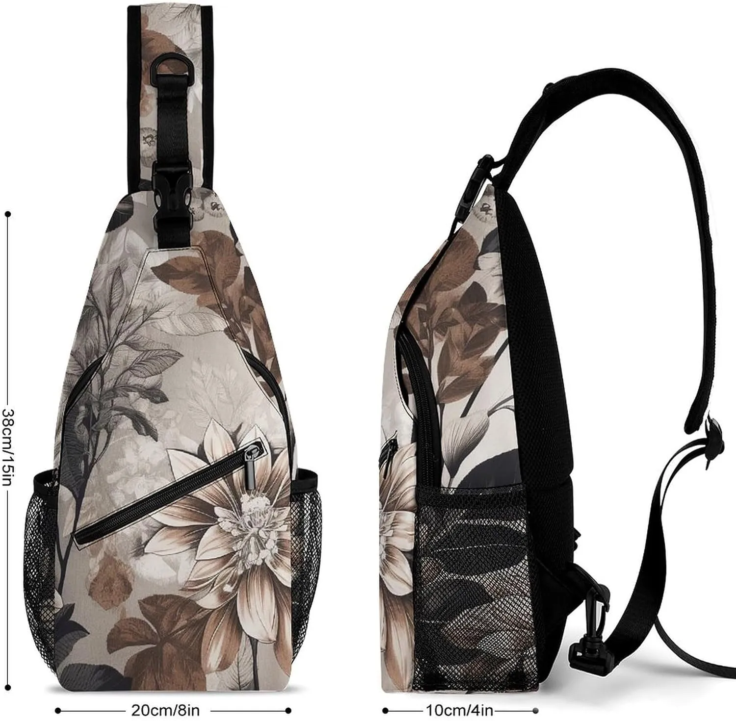 Natural Leaf Pattern Sling Backpack Crossbody Sling Bag Chest Bag Daypack Fanny Pack Cross Body Bag for Outdoors