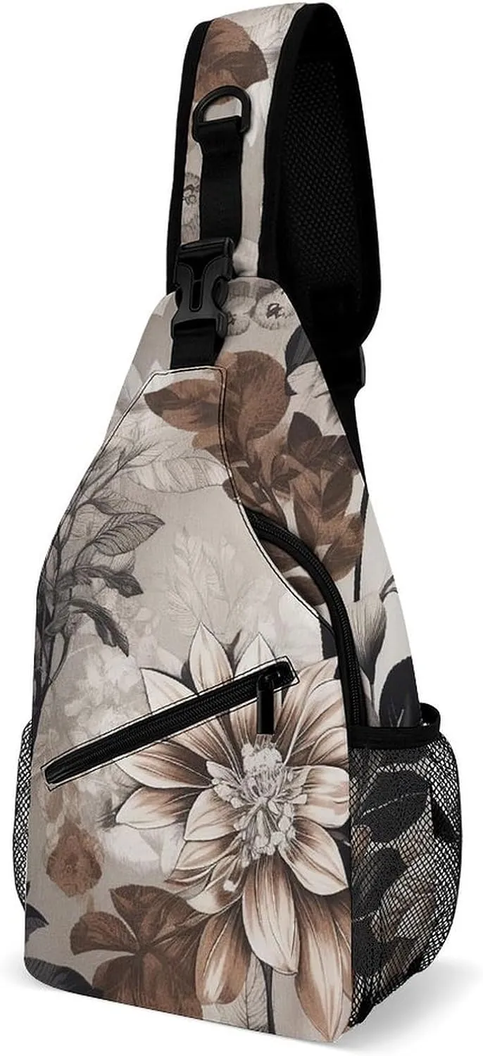 Natural Leaf Pattern Sling Backpack Crossbody Sling Bag Chest Bag Daypack Fanny Pack Cross Body Bag for Outdoors