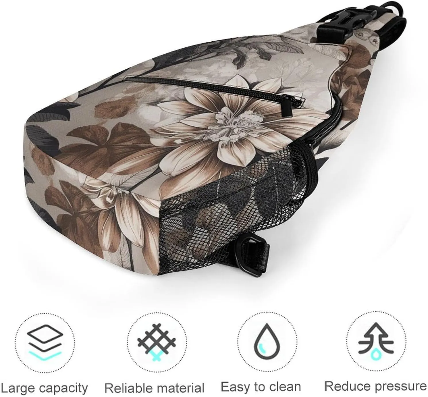Natural Leaf Pattern Sling Backpack Crossbody Sling Bag Chest Bag Daypack Fanny Pack Cross Body Bag for Outdoors