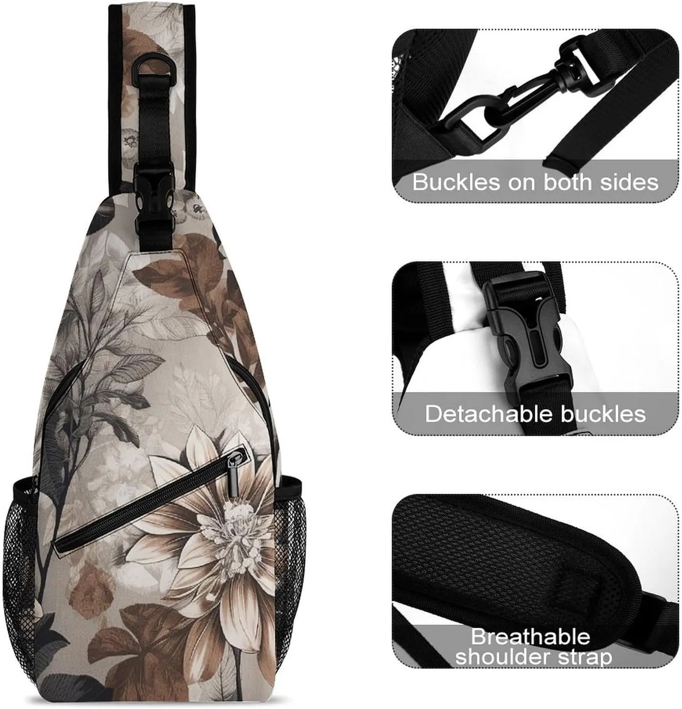 Natural Leaf Pattern Sling Backpack Crossbody Sling Bag Chest Bag Daypack Fanny Pack Cross Body Bag for Outdoors