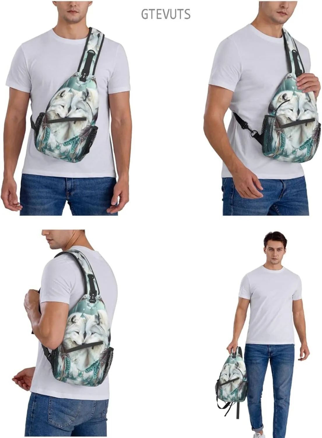 Navajo Teal Wolves Crossbody Bag for Women Men- Vintage Elegant Chest Bag Sling Bag Fashion Backpack Daypack