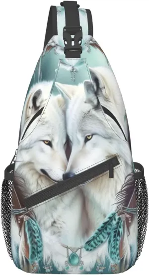 Navajo Teal Wolves Crossbody Bag for Women Men- Vintage Elegant Chest Bag Sling Bag Fashion Backpack Daypack