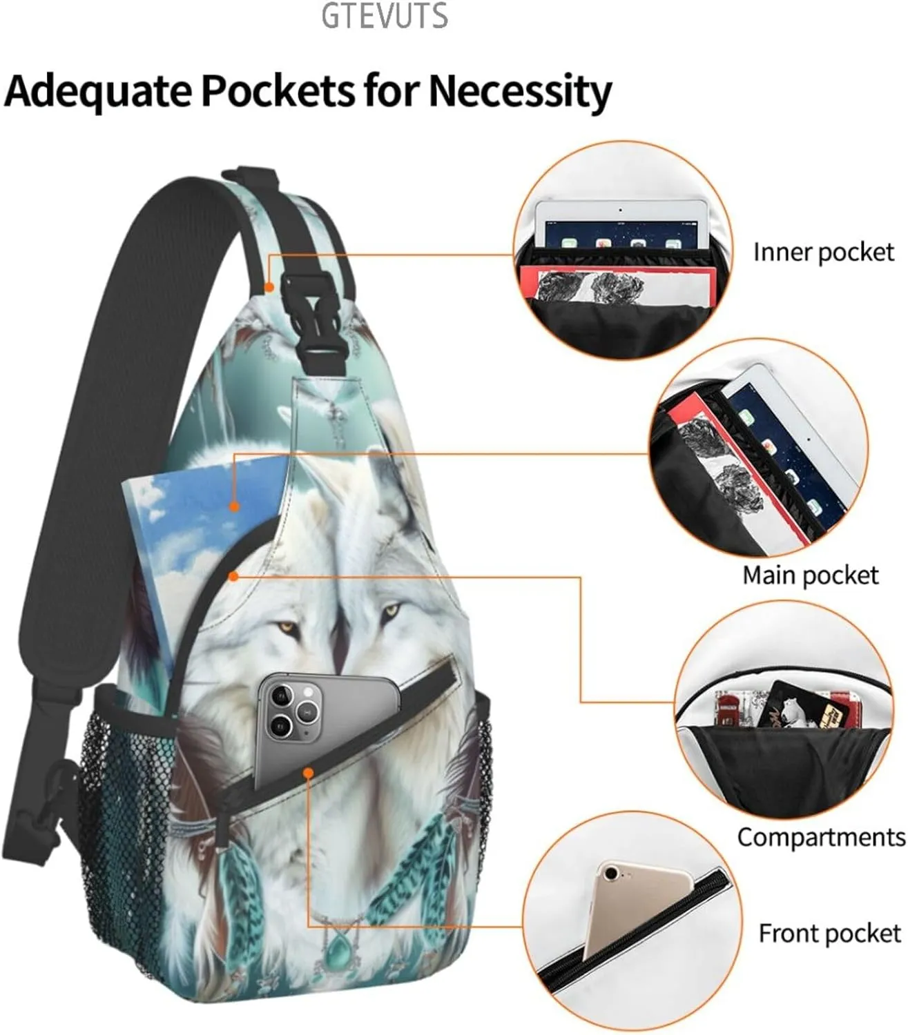 Navajo Teal Wolves Crossbody Bag for Women Men- Vintage Elegant Chest Bag Sling Bag Fashion Backpack Daypack