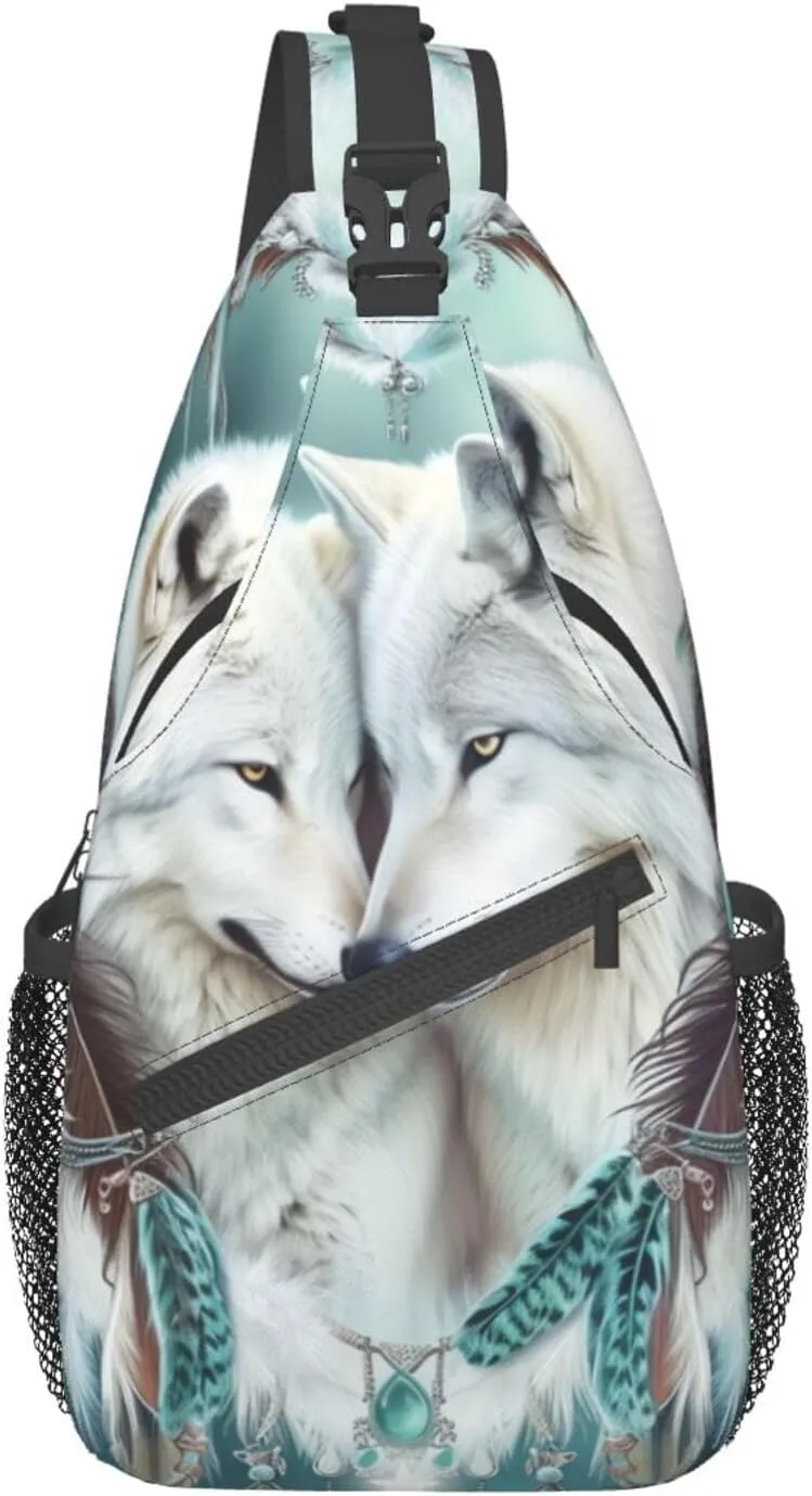 Navajo Teal Wolves Crossbody Bag for Women Men- Vintage Elegant Chest Bag Sling Bag Fashion Backpack Daypack