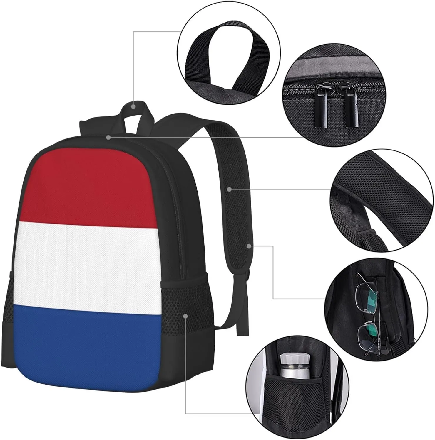 Netherlands Holland Flag Casual Backpack Large Capacity Backpacks 15 Inch Laptop Back Pack Travel Rucksack Daypack Commuter Bags with Adjustable Strap for Camping