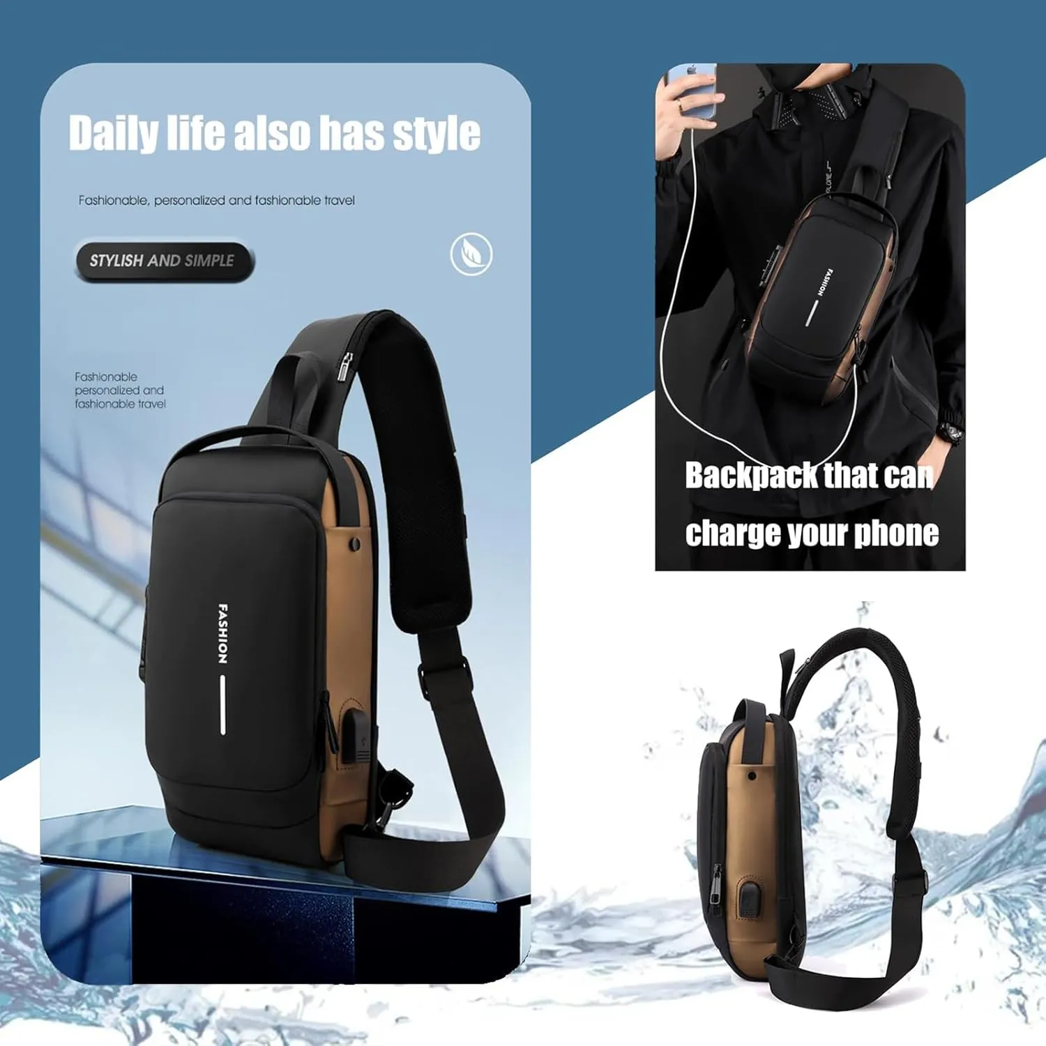 New Carbon Fiber Streamline Anti-Theft Sling Bag, Auricz Bag–USB Charging Crossbody Shoulder Bag–Waterproof