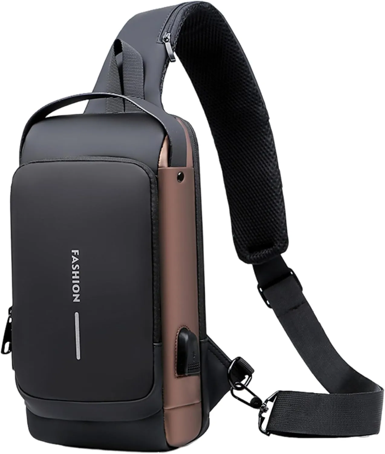 New Carbon Fiber Streamline Anti-Theft Sling Bag, USB Charging Sport Sling Anti Theft Shoulder Bag for Men, Waterproof