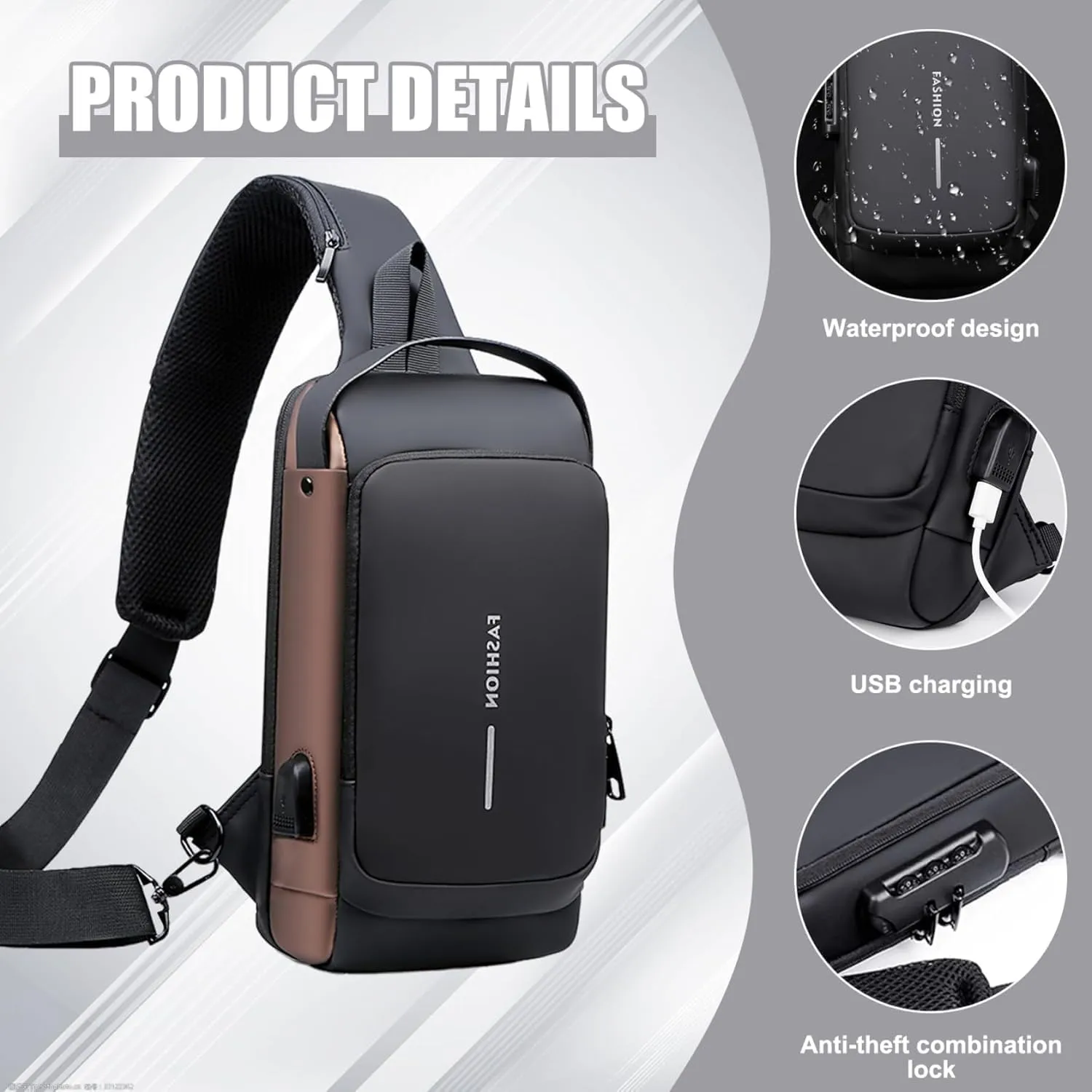 New Carbon Fiber Streamline Anti-Theft Sling Bag, USB Charging Sport Sling Anti Theft Shoulder Bag for Men, Waterproof