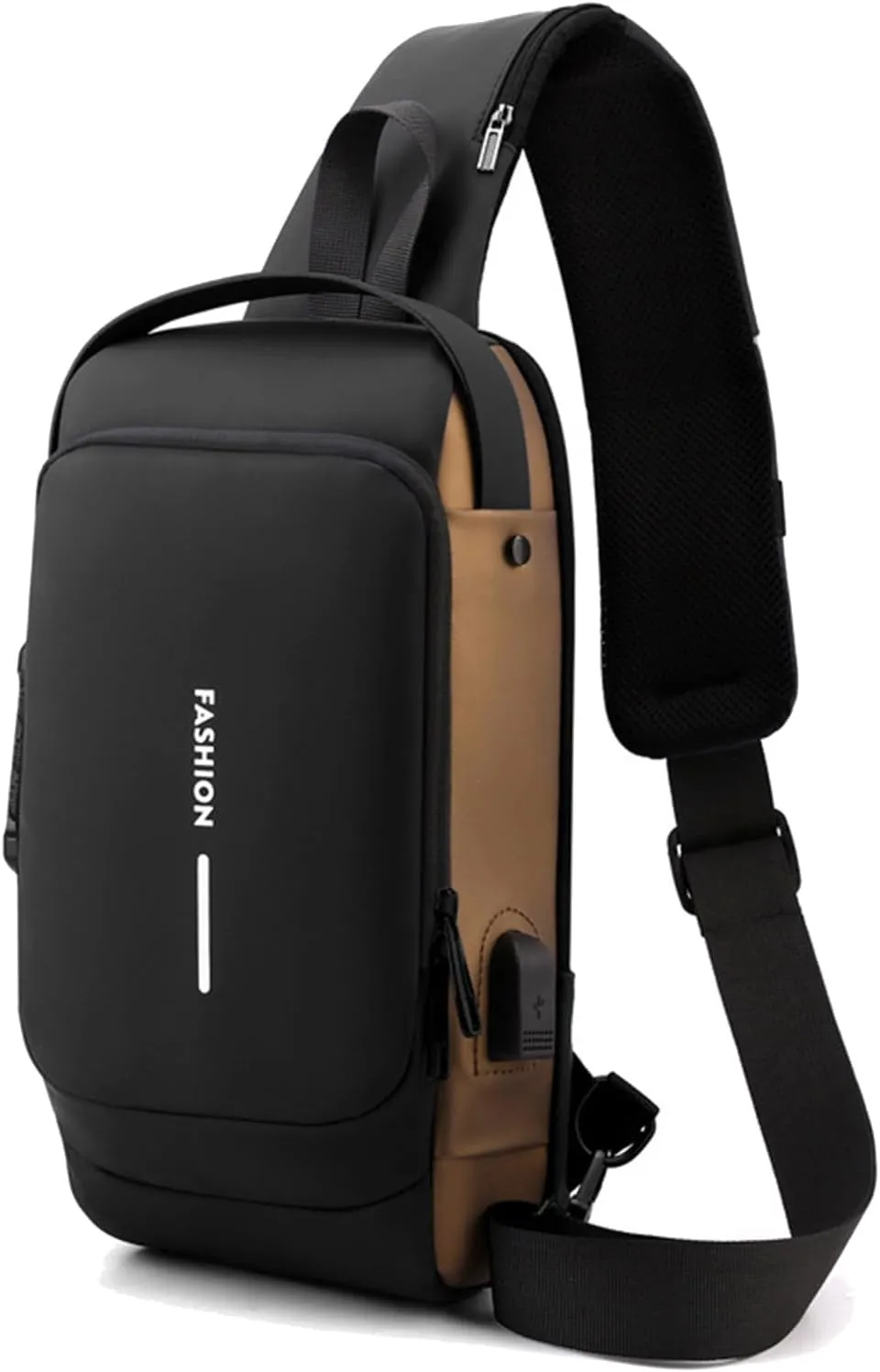 New Carbon Fiber Streamline Anti-Theft Sling Bag,USB charging port Sport Waterproof Shoulder Bag, for Travel Gym Sports (black gold)