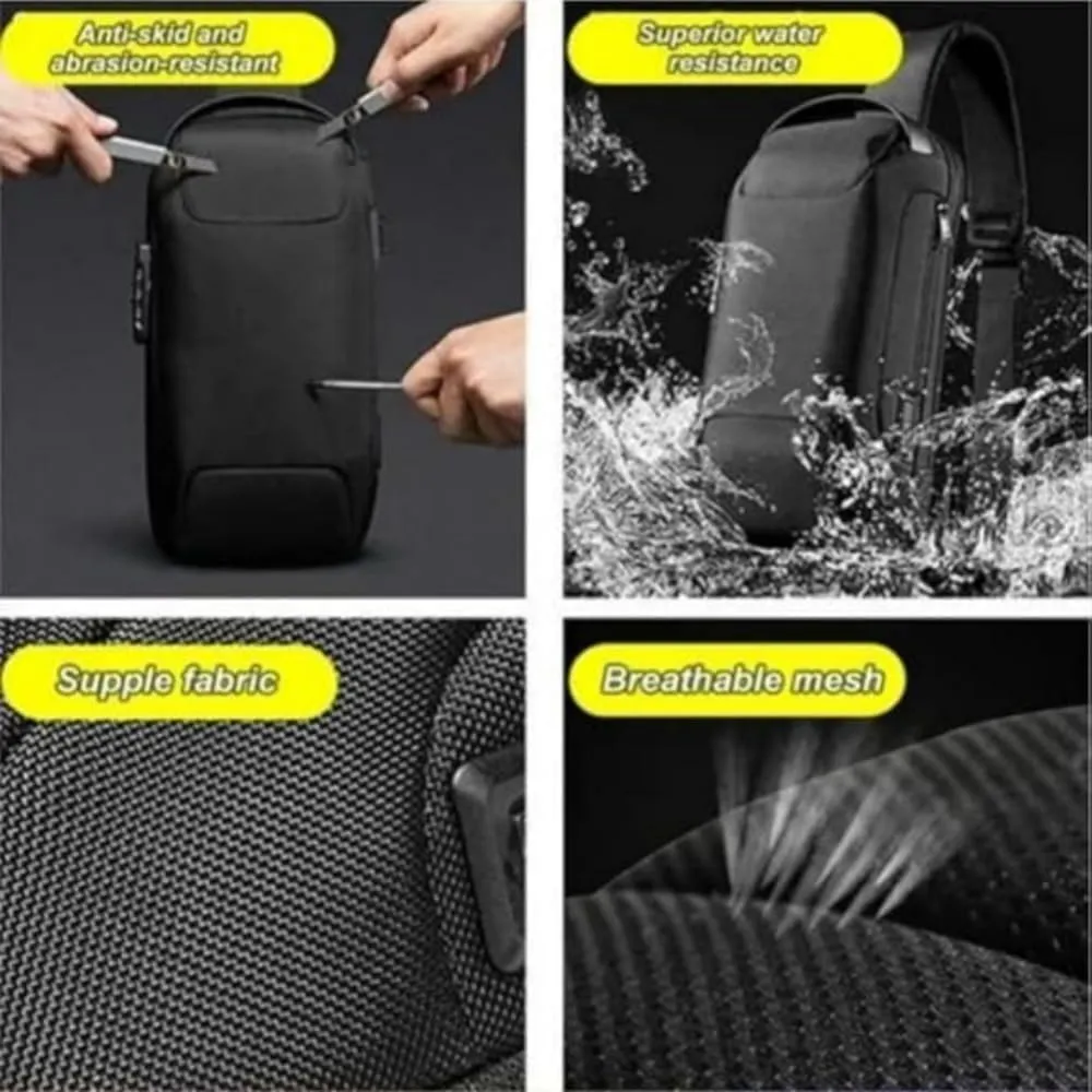 New Carbon Fiber Streamline Anti-Theft Sling Bag,USB charging port Sport Waterproof Shoulder Bag, for Travel Gym Sports (black gold)