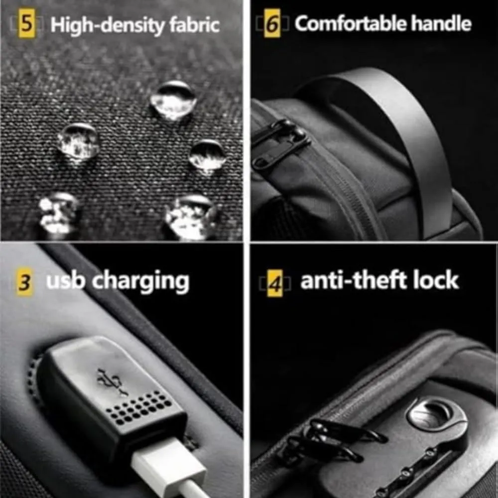 New Carbon Fiber Streamline Anti-Theft Sling Bag,USB charging port Sport Waterproof Shoulder Bag, for Travel Gym Sports (black gold)