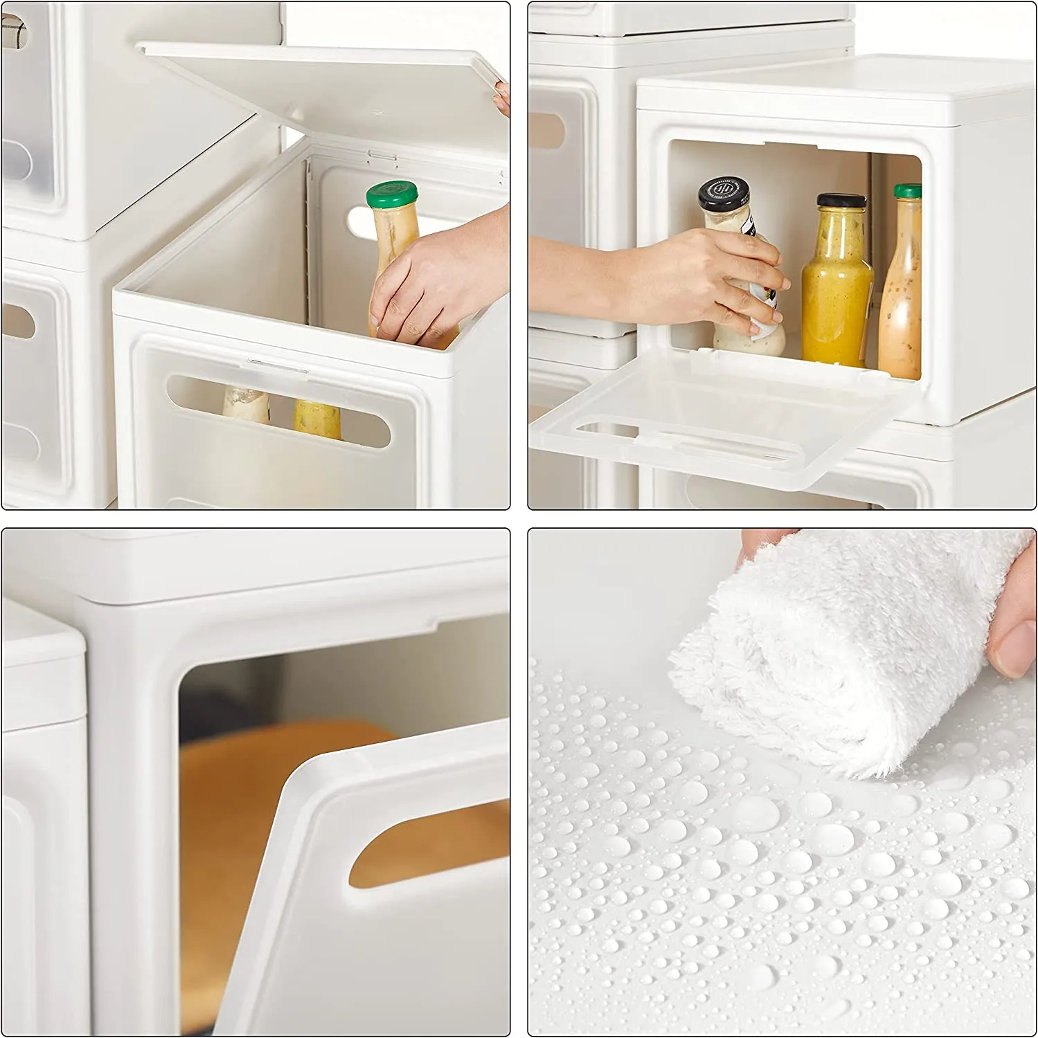 New SONGMICS Set of 4 Stackable Containers with Lids, 30 L, Clear Storage Boxes Made of Polypropylene Plastic, 4 Drawer Trolley, 15.7 x 11.8 x 9.8 inches, White