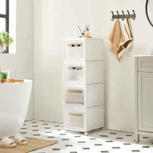 New SONGMICS Set of 4 Stackable Containers with Lids, 30 L, Clear Storage Boxes Made of Polypropylene Plastic, 4 Drawer Trolley, 15.7 x 11.8 x 9.8 inches, White