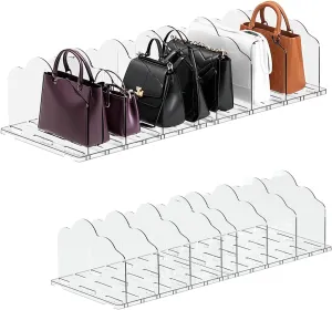 Ninonly Purse Organizer for Closet, Adjustable Shelf Divider for Closet, 2 Pack Clear Bag Storage Organizer, Handbag Storage Separators Rack Organizers Storage for Bedroom Office