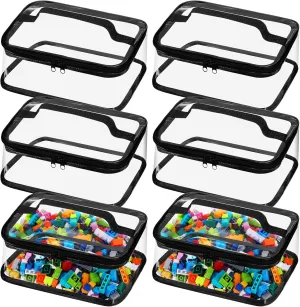 Nitial 6 Packs Clear Toy Storage Bags PVC Organizing Toys Bags with Zipper for Kids Building Blocks Board Games Christmas Valentines Birthday Gift(Black)