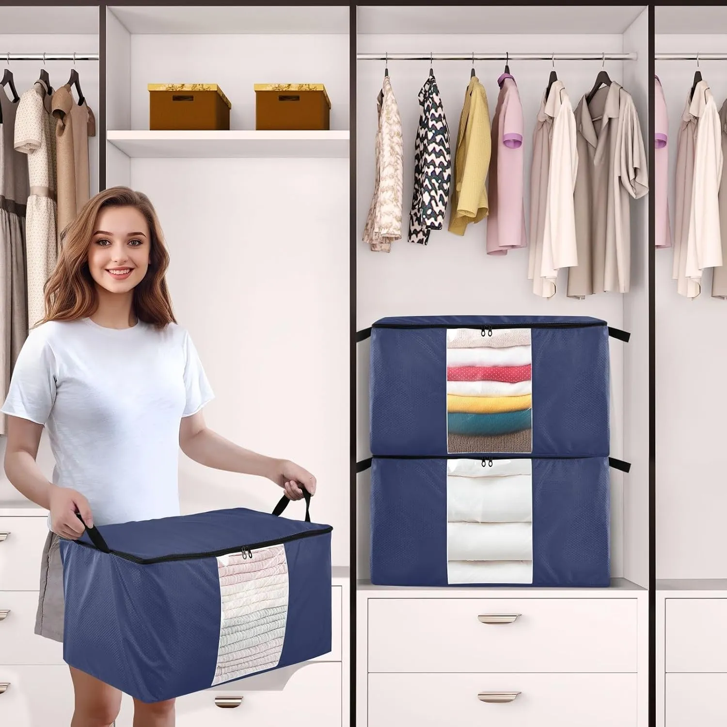 Noble Blue Clothing Storage Bins Bins Bags Closet Organizers Sweater Clothes Storage Containers for Closet Organizers Storage Containers (2 Pcs, 95L)