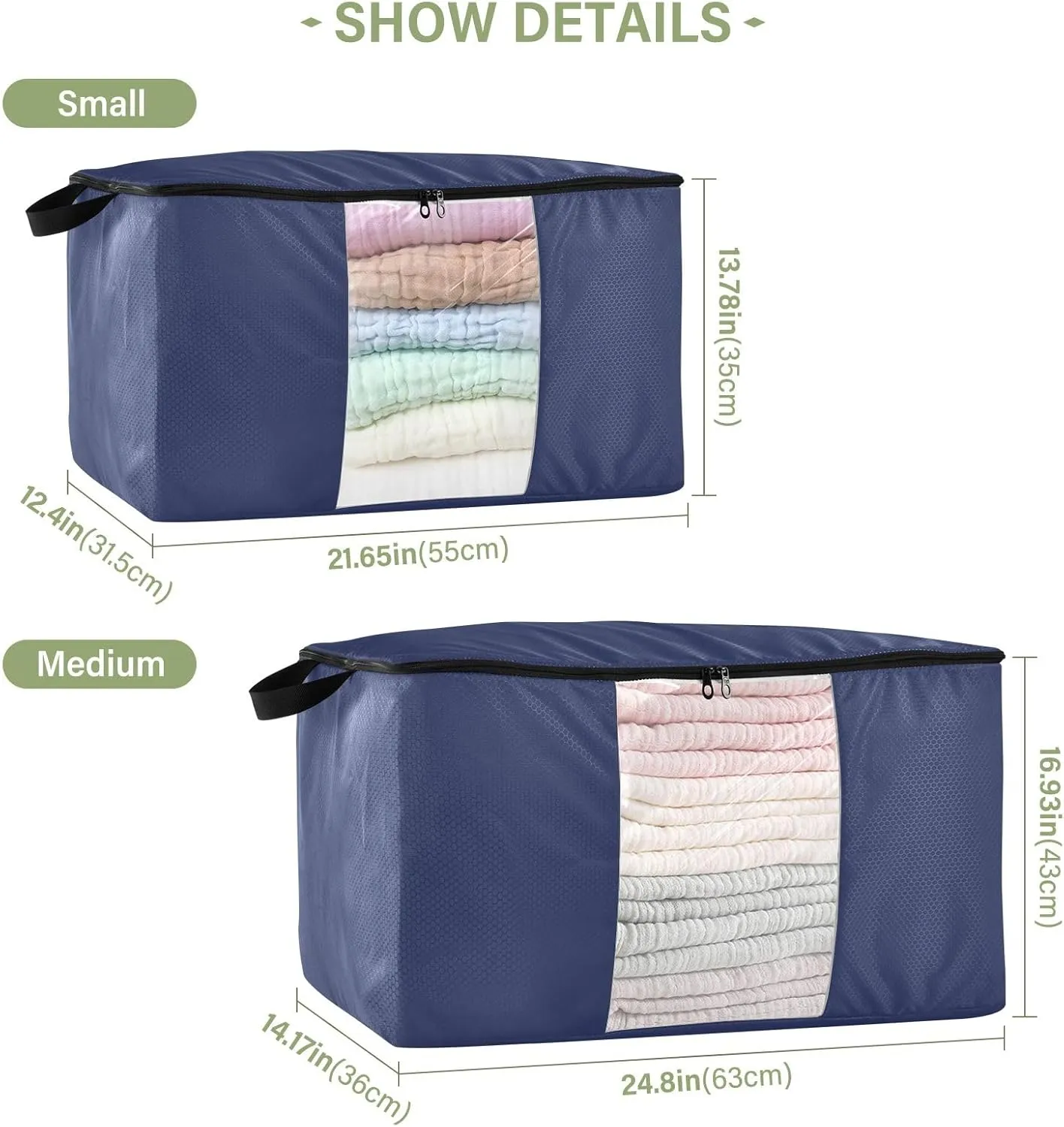 Noble Blue Clothing Storage Bins Bins Bags Closet Organizers Sweater Clothes Storage Containers for Closet Organizers Storage Containers (2 Pcs, 95L)