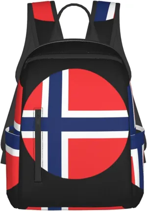 Norway Norwegian Flag Round Casual Laptop Backpack Travel Rucksack Sports Daypack Adjustable Strap Bags with Multi-Pockets for Working Running Camping