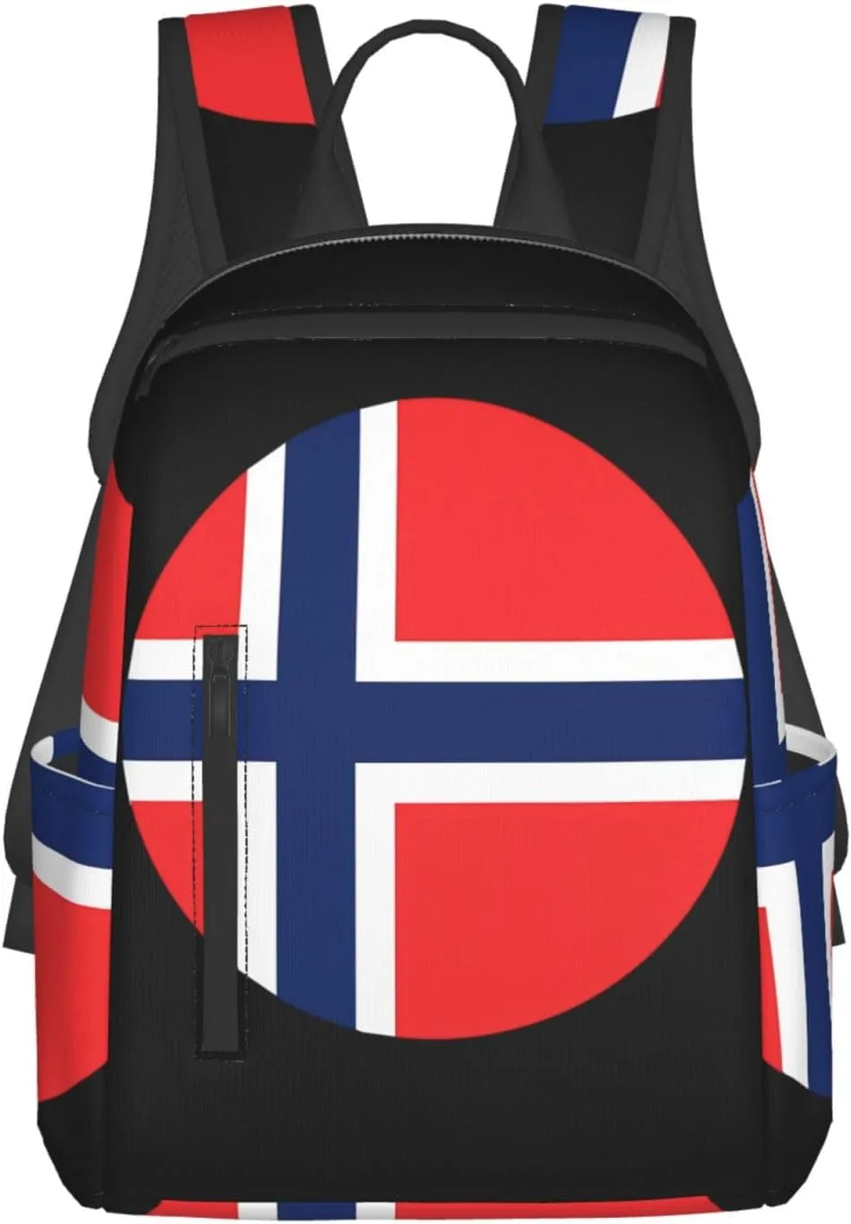 Norway Norwegian Flag Round Casual Laptop Backpack Travel Rucksack Sports Daypack Adjustable Strap Bags with Multi-Pockets for Working Running Camping