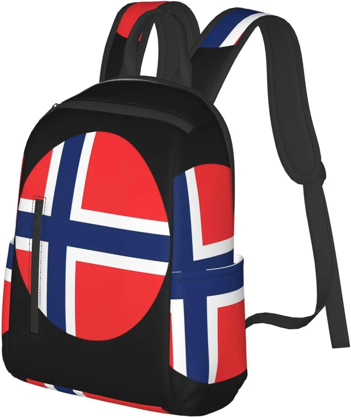 Norway Norwegian Flag Round Casual Laptop Backpack Travel Rucksack Sports Daypack Adjustable Strap Bags with Multi-Pockets for Working Running Camping