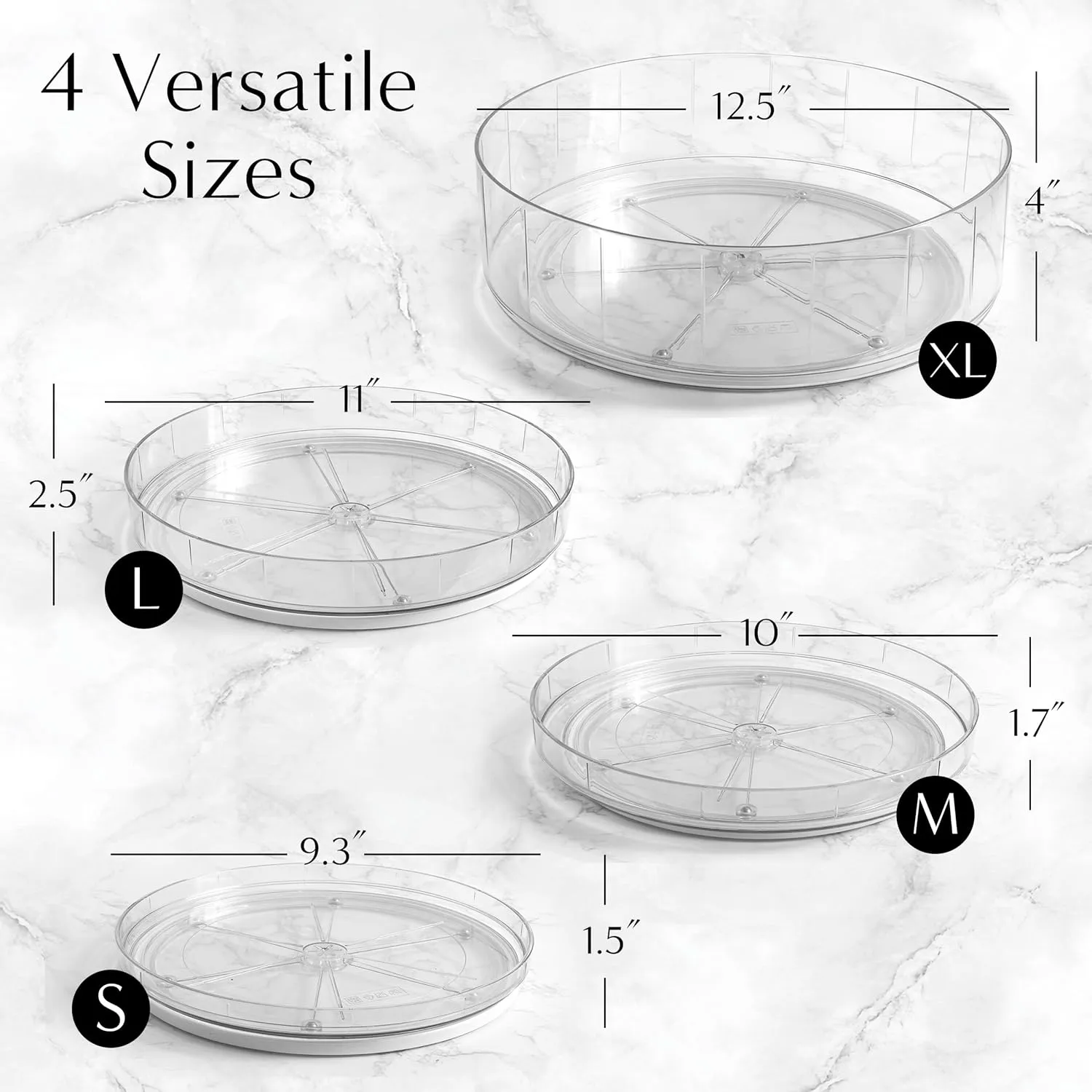 NOSTALGIQ 4-Pack Lazy Susan Organizer | Rotating Pantry Organizers and Storage | Clear Lazy Susan for Table Top, Cabinet Organizer, Perfume Organizer, Spice Rack Organizer (9", 10", 11", 12")