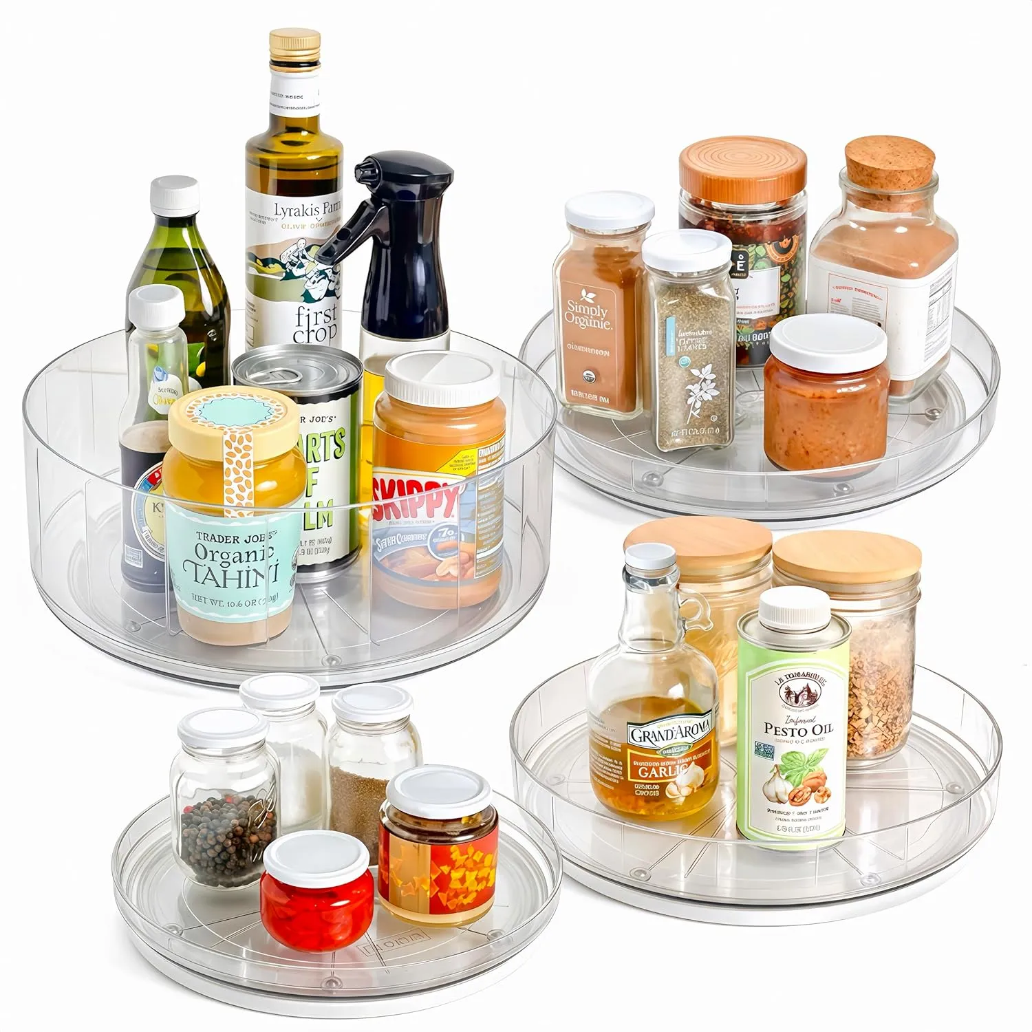 NOSTALGIQ 4-Pack Lazy Susan Organizer | Rotating Pantry Organizers and Storage | Clear Lazy Susan for Table Top, Cabinet Organizer, Perfume Organizer, Spice Rack Organizer (9", 10", 11", 12")