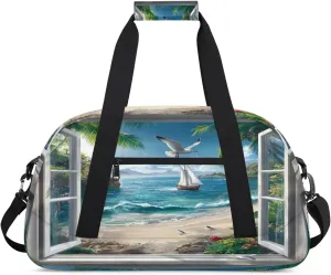 Ocean Beach Sports Duffle Gym Bags for Men or Women, Summer Theme Lightweight Carry On Overnight Weekender Bag for Travel Workout