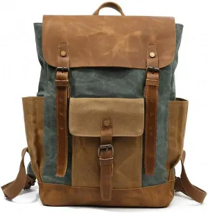 Oil Wax Cow Leather Backpacks Unisex Laptops Daypacks Large Capacity Vintage Green