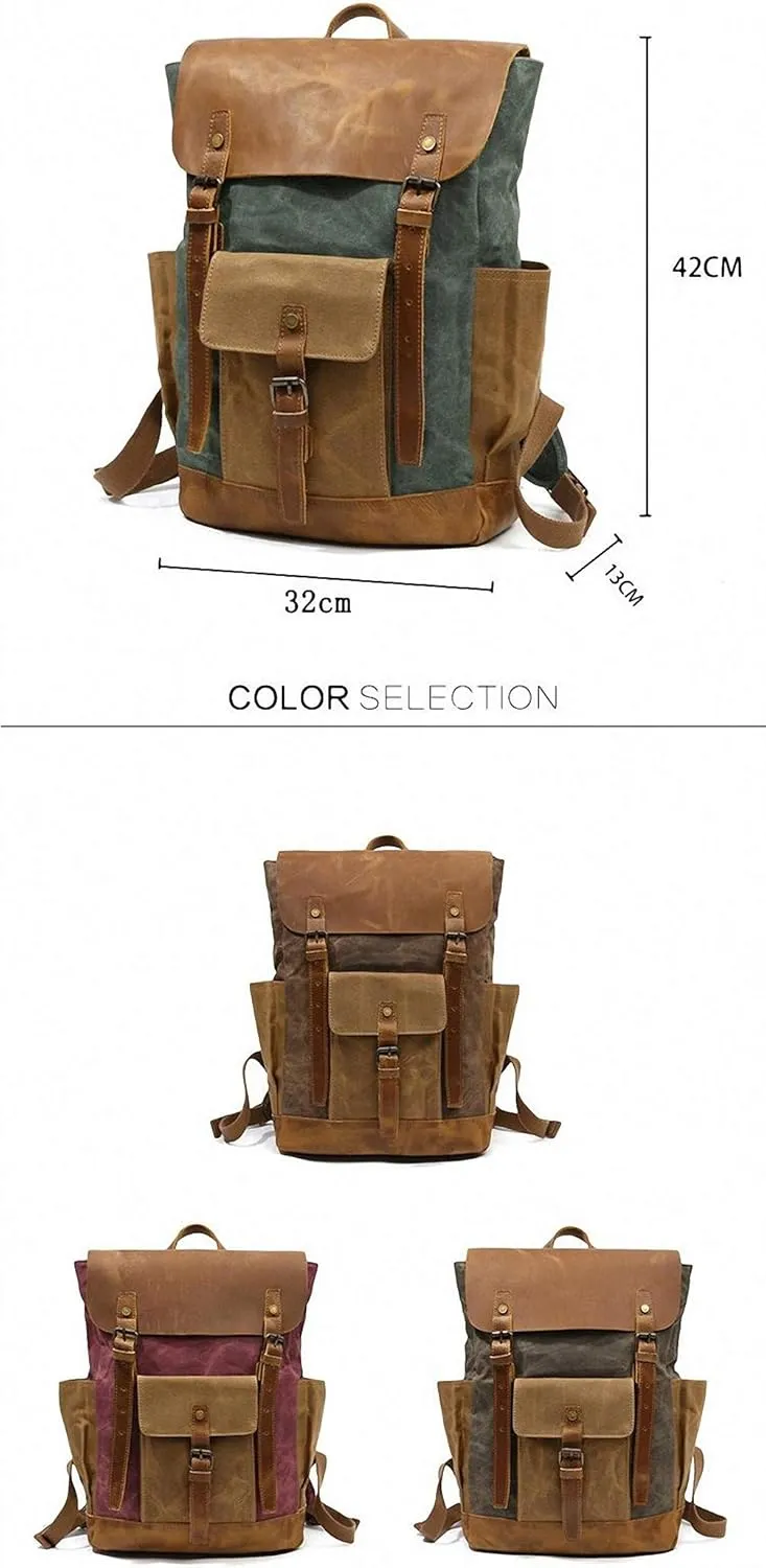 Oil Wax Cow Leather Backpacks Unisex Laptops Daypacks Large Capacity Vintage Green