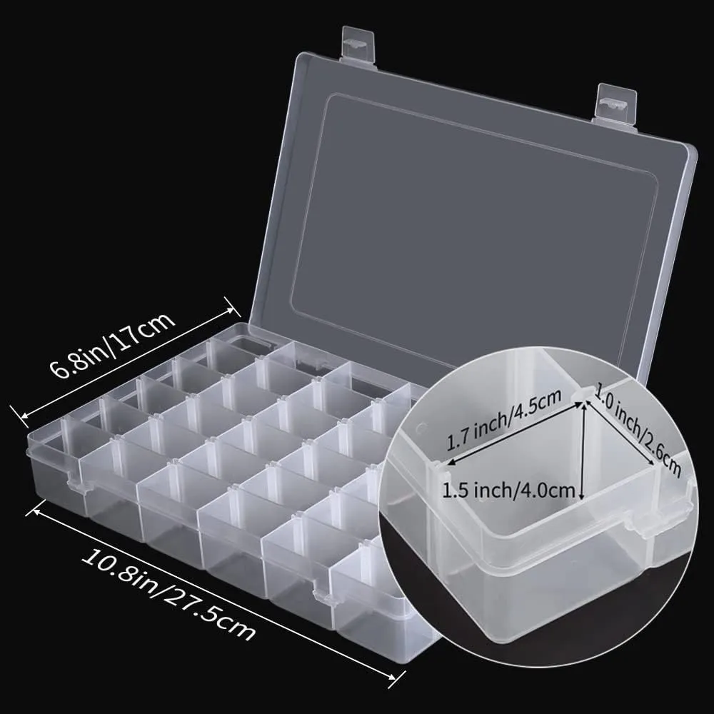 Opret 2 Pack 36 Grids Plastic Storage Box Clear Organizing Containers Craft Organizers and Storage with Adjustable Dividers for Washi Tapes Thread Craft Jewelry Fishing Tackles, Size 10.8×6.8×1.7in