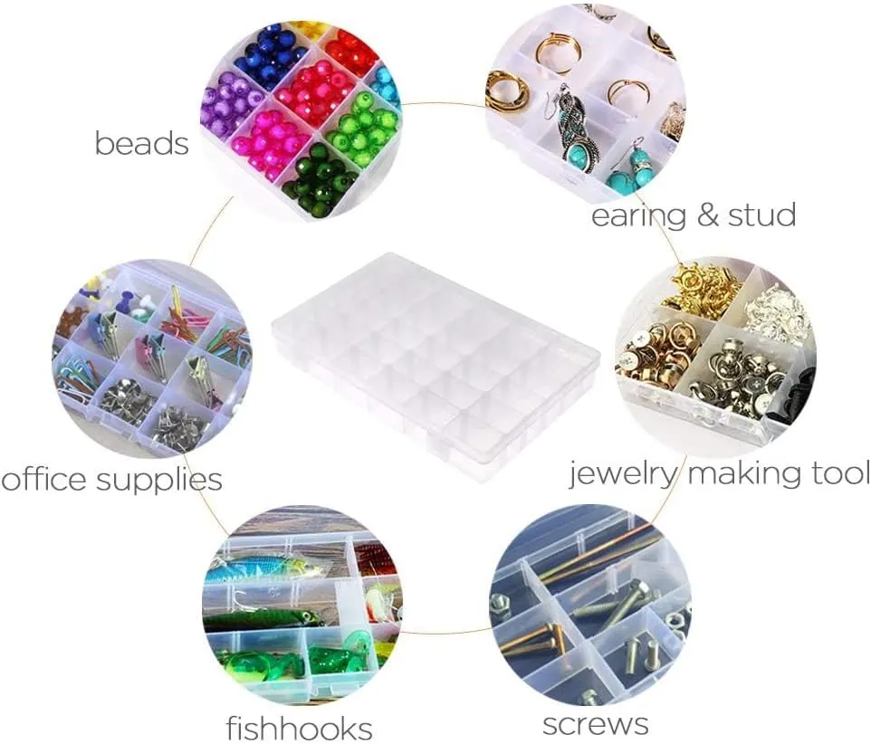 Opret 2 Pack 36 Grids Plastic Storage Box Clear Organizing Containers Craft Organizers and Storage with Adjustable Dividers for Washi Tapes Thread Craft Jewelry Fishing Tackles, Size 10.8×6.8×1.7in