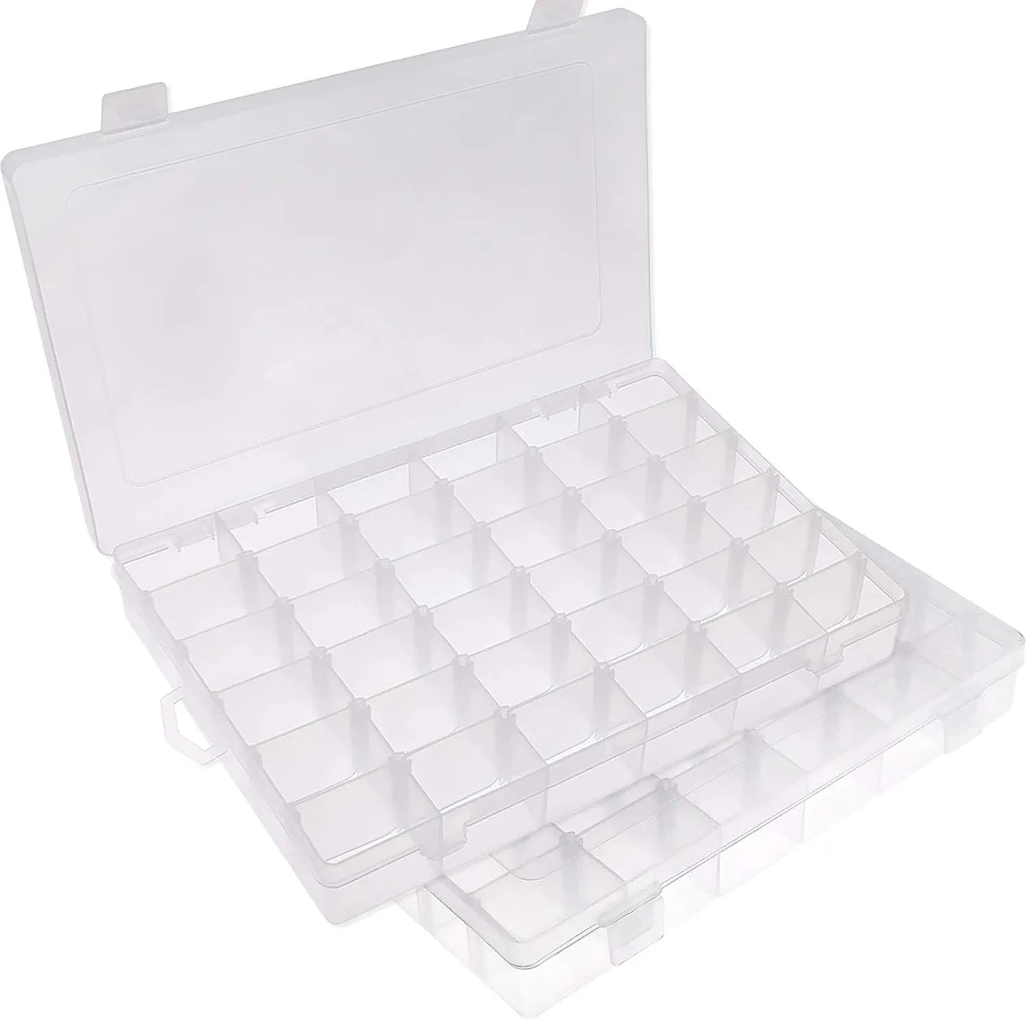 Opret 2 Pack 36 Grids Plastic Storage Box Clear Organizing Containers Craft Organizers and Storage with Adjustable Dividers for Washi Tapes Thread Craft Jewelry Fishing Tackles, Size 10.8×6.8×1.7in