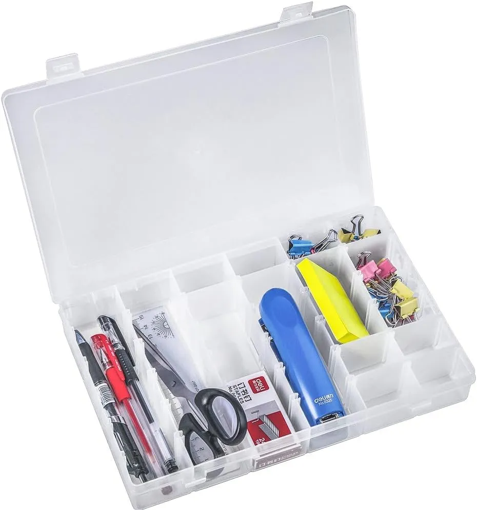 Opret 2 Pack 36 Grids Plastic Storage Box Clear Organizing Containers Craft Organizers and Storage with Adjustable Dividers for Washi Tapes Thread Craft Jewelry Fishing Tackles, Size 10.8×6.8×1.7in