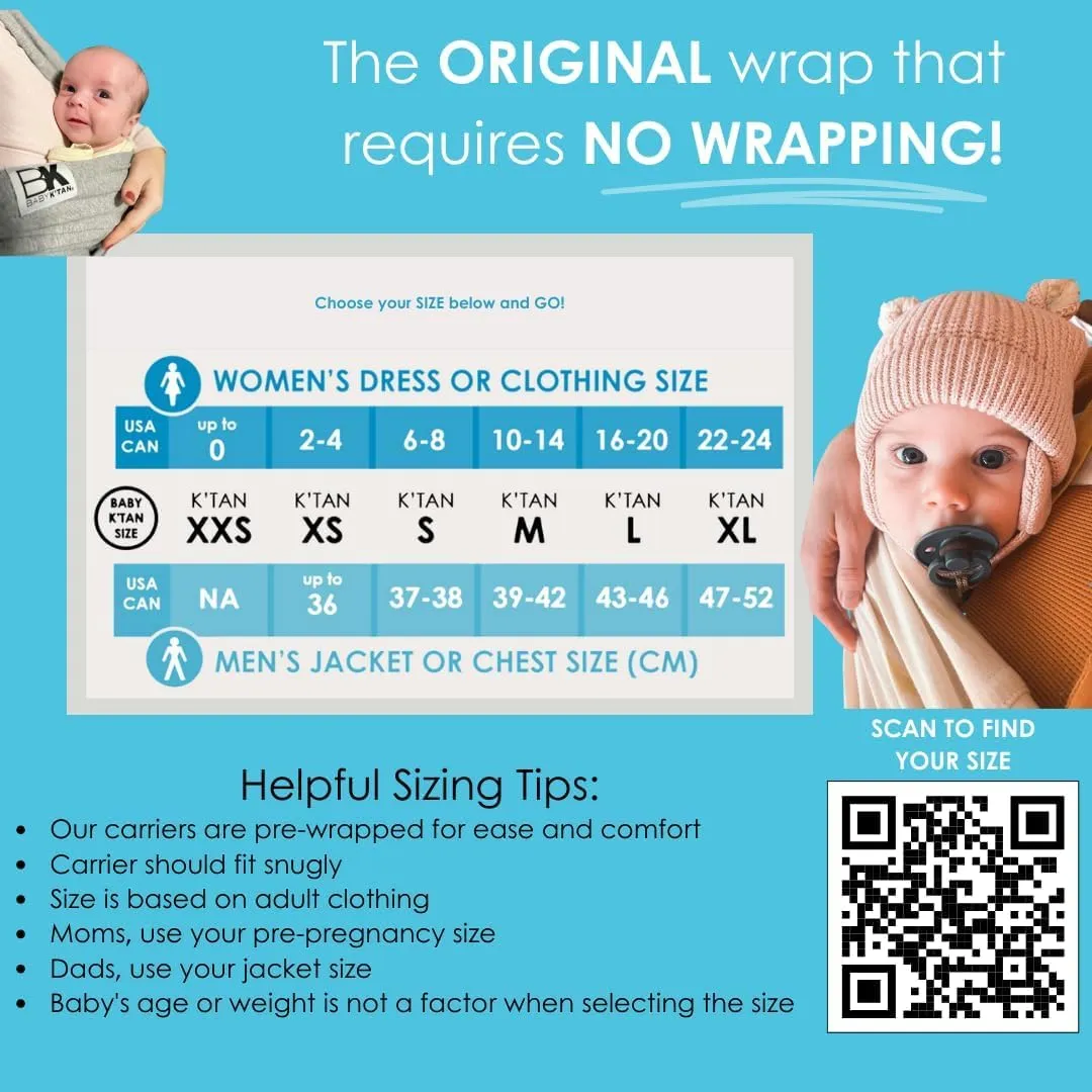 Original Baby K'tan Baby Carrier: #1 Easy Pre-Wrapped, Soft, Slip-On, No Rings, No Buckles | 5 in 1 Baby Sling Gift | The Best Hands Free Infant Wrap For Newborn to Toddler up to 35lb (See Size Chart)