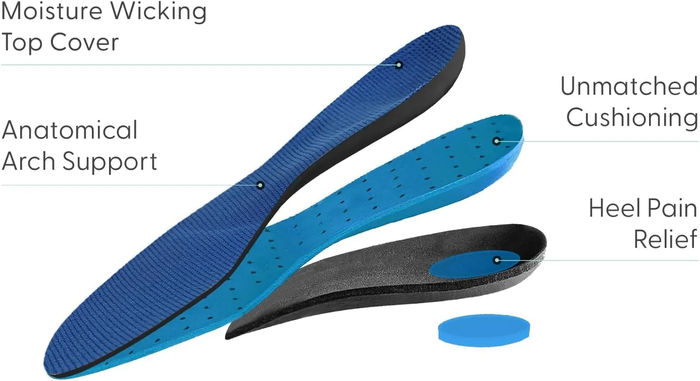 Orthofeet Arch Support Orthotic Inserts Plantar Fasciitis Heel Pain Relief Insoles for Women Biosole-Gel Sport, Size 8