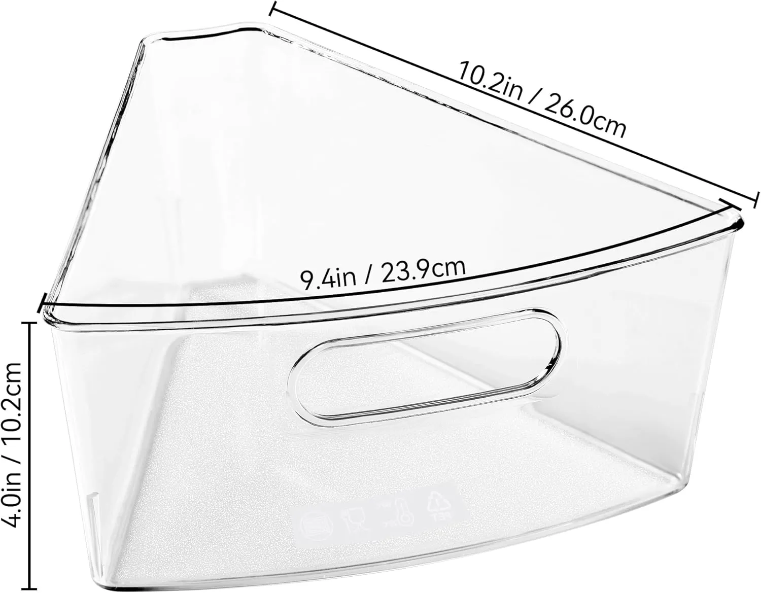Oubonun Lazy Susan Organizers Set of 4, 10.2”x 9.4”x 4” Plastic Transparent Kitchen Cabinet Storage Bins with Handle, 4" Deep Container, 1/8 Wedge - Food Safe, without BPA