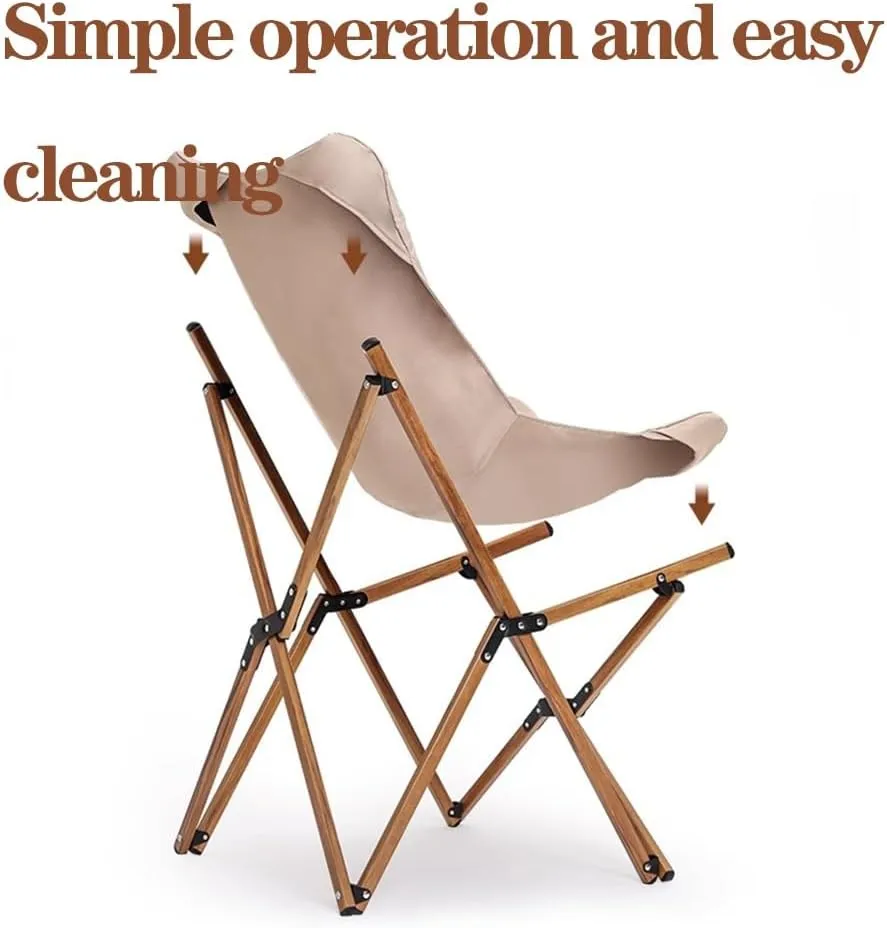 Outdoor Camping Butterfly Chair,Folding Beach Chairs with Backpocket and Carry Bag,Portable Reclining Chair for Camping,Picnic,Beach,Travel(Khaki) (Black One Size)