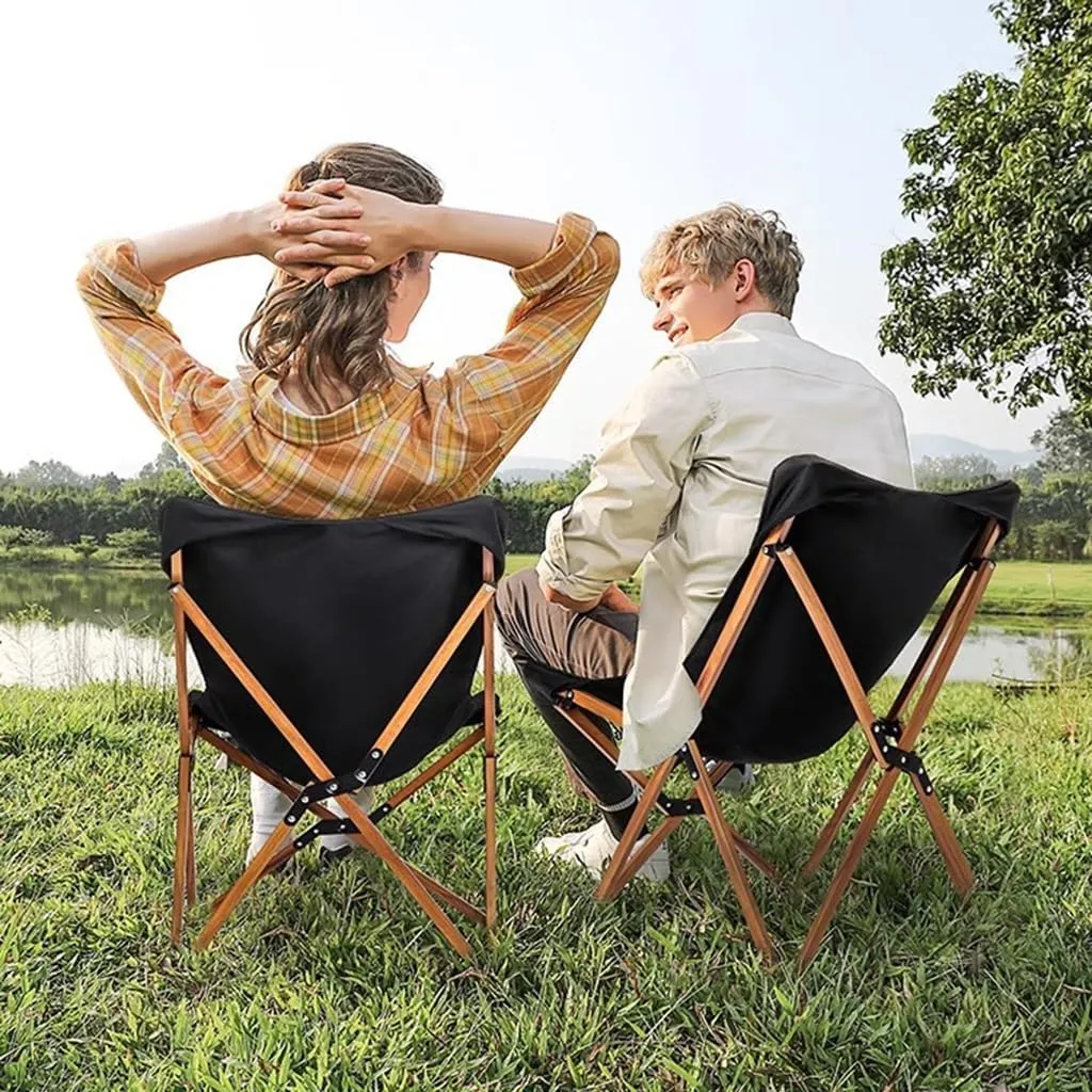 Outdoor Camping Butterfly Chair,Folding Beach Chairs with Backpocket and Carry Bag,Portable Reclining Chair for Camping,Picnic,Beach,Travel(Khaki) (Black One Size)