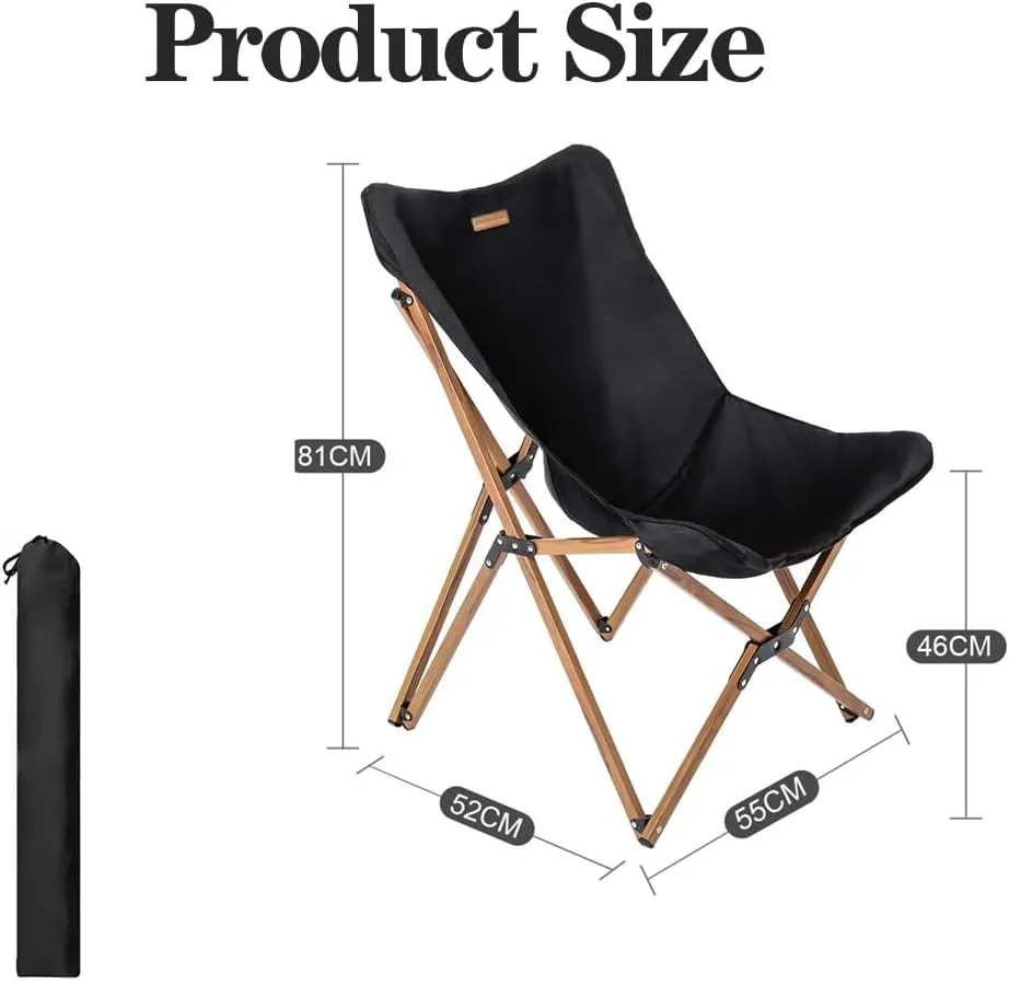 Outdoor Camping Butterfly Chair,Folding Beach Chairs with Backpocket and Carry Bag,Portable Reclining Chair for Camping,Picnic,Beach,Travel(Khaki) (Black One Size)