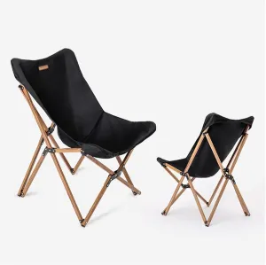 Outdoor Camping Butterfly Chair,Folding Beach Chairs with Backpocket and Carry Bag,Portable Reclining Chair for Camping,Picnic,Beach,Travel(Khaki) (Black One Size)