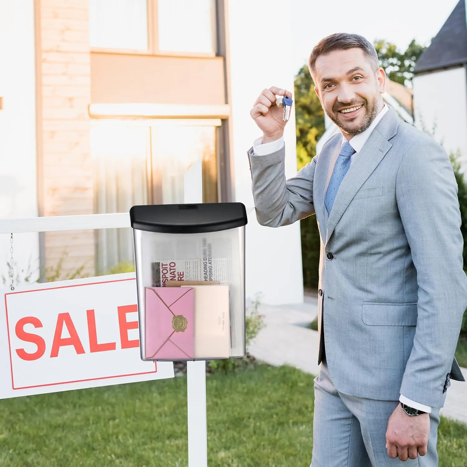 Outdoor Estate Brochure Box Plastic Brochure Waterproof Wall Mount Flyer Holder Mail Box Business Card Holder for Office Store Estate Supplies (9 Pcs)