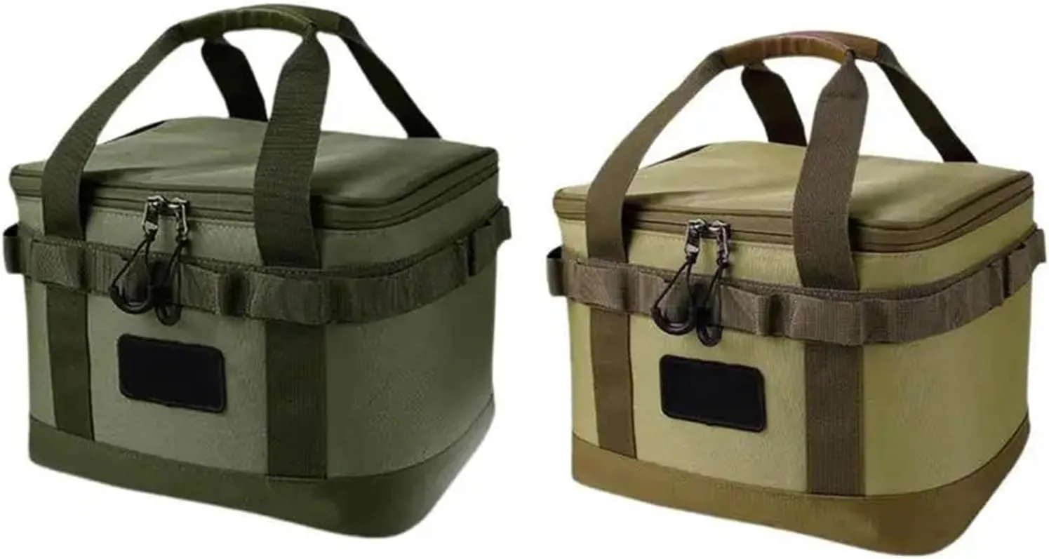 Outdoor Storage Bag,Log Tote Bag, 10L Large Capacity Ground Nail Tool Bag Gas CanisterPicnic Cookware Utensils Bag Handbag(Green B)