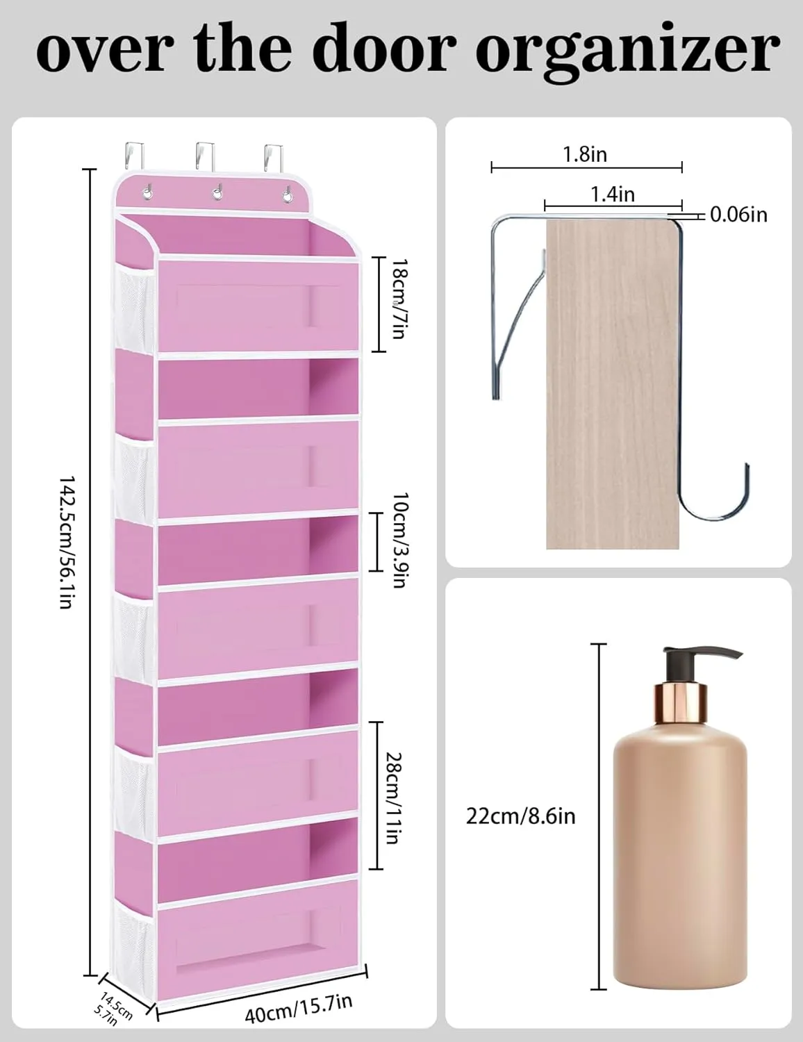 Over The Door Organizer, 5 Shelves Closet Door Hanging Organizer with 10 Mesh Pockets, Stuffed Animal Storage for Nursery, Baby Essentials, Dorm Room Essentials for Girls
