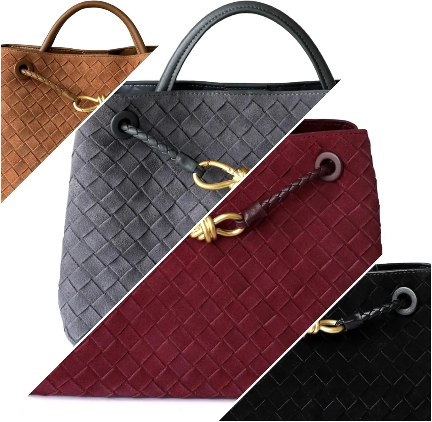 Oversize Genuine Leather Woven Handbags for Women Tote Bag Large Crossbody Women's Top-handle Handbags for Work/Travel