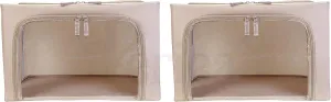 Oxford Cloth Steel Frame Storage Boxes - Under-Bed or in Closet - Pack of 2 Small Organizers (Camel)