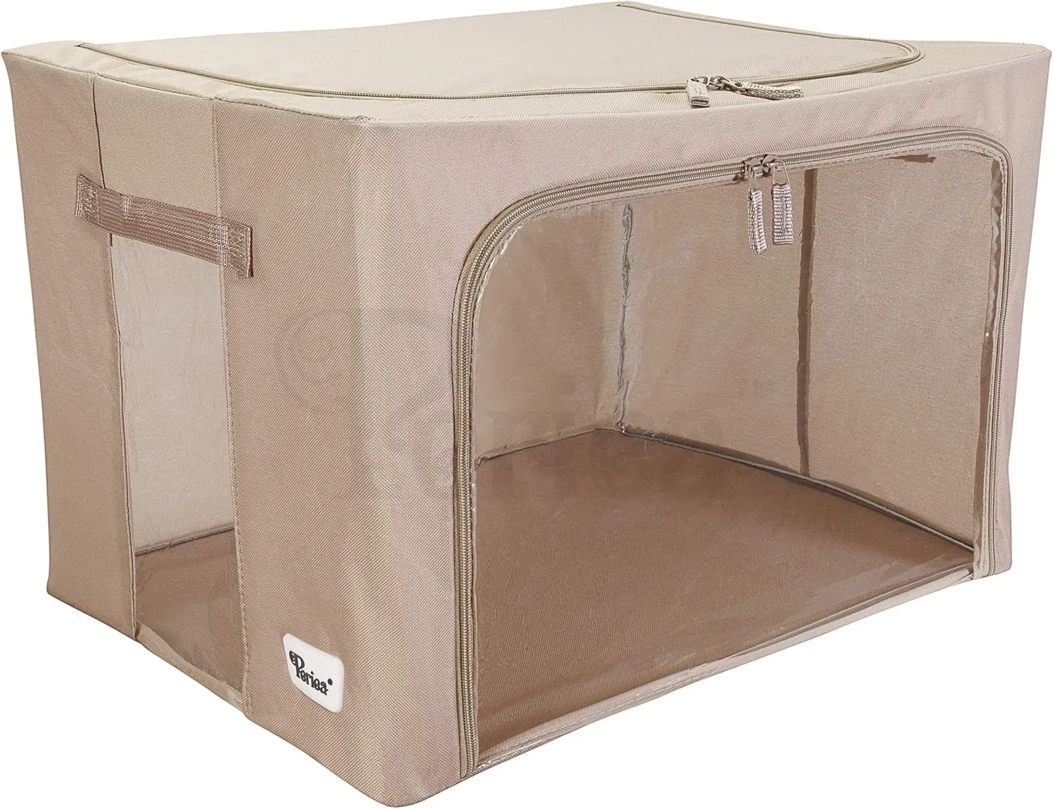Oxford Cloth Steel Frame Storage Boxes - Under-Bed or in Closet - Pack of 2 Small Organizers (Camel)